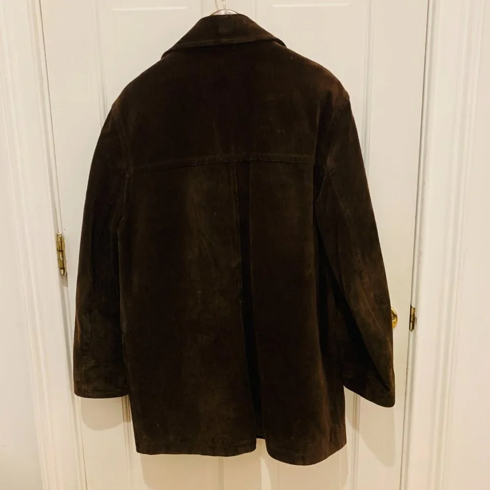 J CREW Suede Leather Jacket Lined Coat Button Down Wool Lining Brown Vintage 90s